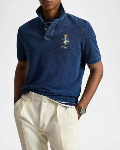 Polo Ralph Lauren Men's Mesh Knit Embroidered-Bear Cotton Polo Shirt | Thumbnail 4 Polo Ralph Lauren Men's Mesh Knit Embroidered-Bear Cotton Polo Shirt | Thumbnail 4