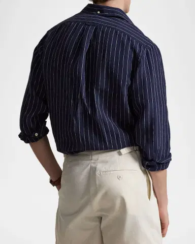 Polo Ralph Lauren Men's Slub Linen Hairline Stripe Button-Down Shirt | Thumbnail 3 Polo Ralph Lauren Men's Slub Linen Hairline Stripe Button-Down Shirt | Thumbnail 3