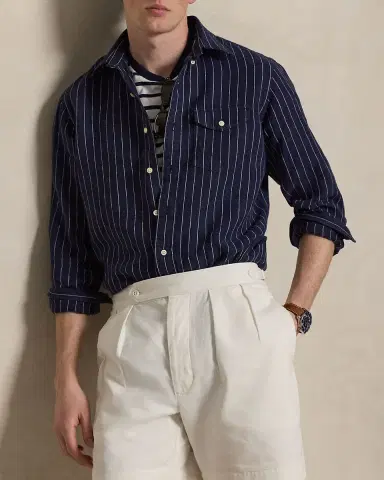 Polo Ralph Lauren Men's Slub Linen Hairline Stripe Button-Down Shirt | Thumbnail 5 Polo Ralph Lauren Men's Slub Linen Hairline Stripe Button-Down Shirt | Thumbnail 5
