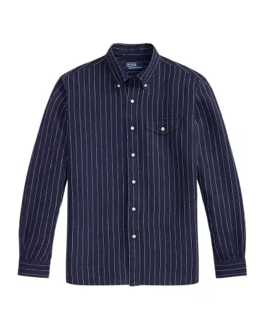 Polo Ralph Lauren Men's Slub Linen Hairline Stripe Button-Down Shirt | Thumbnail 1 Polo Ralph Lauren Men's Slub Linen Hairline Stripe Button-Down Shirt | Thumbnail 1