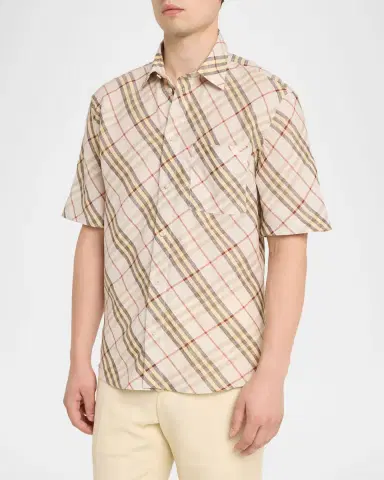 Burberry Men's Roland Check Linen Shirt | Thumbnail 3 Burberry Men's Roland Check Linen Shirt | Thumbnail 3