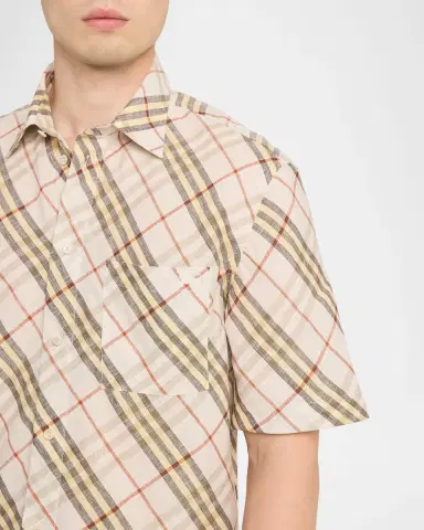 Burberry Men's Roland Check Linen Shirt | Thumbnail 4 Burberry Men's Roland Check Linen Shirt | Thumbnail 4