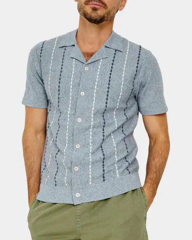 RAILS Men's Richie Knit Embroidered Stripe Short-Sleeve Shirt | Thumbnail 4 RAILS Men's Richie Knit Embroidered Stripe Short-Sleeve Shirt | Thumbnail 4