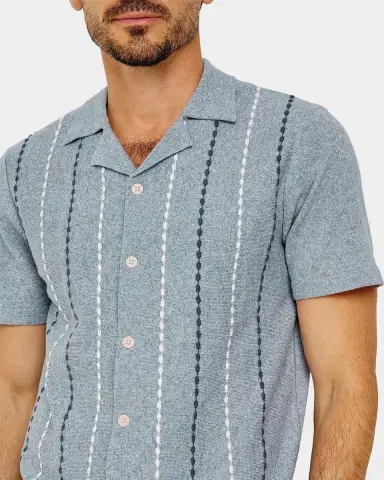 Rails Men 's Richie Knit Embroidered Stripe Short-Sleeve Shirt | Thumbnail 5 Rails Men 's Richie Knit Embroidered Stripe Short-Sleeve Shirt | Thumbnail 5