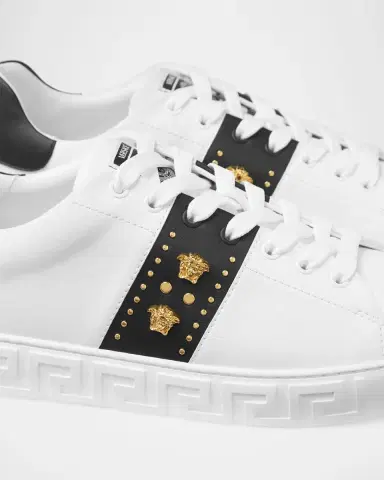 Versace Men's La Greca Leather Low-Top Sneakers | Thumbnail 4 Versace Men's La Greca Leather Low-Top Sneakers | Thumbnail 4
