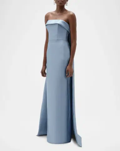 Amsale Strapless Column Gown with Detachable Cape | Thumbnail 6 Amsale Strapless Column Gown with Detachable Cape | Thumbnail 6