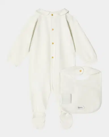 Versace Girl's Medusa Stretch Cotton Jersey Sleepsuit & Bib Set, Size 1M-6M | Thumbnail 2 Versace Girl's Medusa Stretch Cotton Jersey Sleepsuit & Bib Set, Size 1M-6M | Thumbnail 2