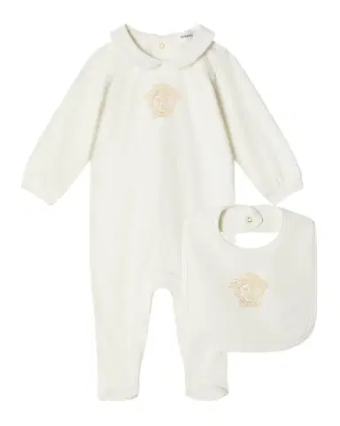 Versace Girl's Medusa Stretch Cotton Jersey Sleepsuit & Bib Set, Size 1M-6M | Thumbnail 1 Versace Girl's Medusa Stretch Cotton Jersey Sleepsuit & Bib Set, Size 1M-6M | Thumbnail 1