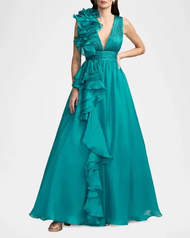 Mac Duggal Sleeveless Deep V-Neck Ruffle Gown | Thumbnail 2 Mac Duggal Sleeveless Deep V-Neck Ruffle Gown | Thumbnail 2