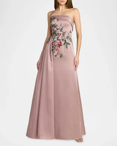 Mac Duggal Floral Beaded Satin Strapless Gown | Thumbnail 2 Mac Duggal Floral Beaded Satin Strapless Gown | Thumbnail 2