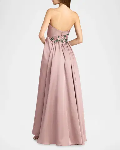 Mac Duggal Floral Beaded Satin Strapless Gown | Thumbnail 3 Mac Duggal Floral Beaded Satin Strapless Gown | Thumbnail 3