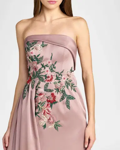 Mac Duggal Floral Beaded Satin Strapless Gown | Thumbnail 4 Mac Duggal Floral Beaded Satin Strapless Gown | Thumbnail 4