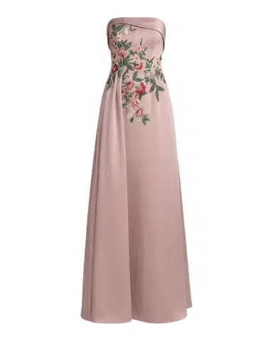 Mac Duggal Floral Beaded Satin Strapless Gown | Thumbnail 1 Mac Duggal Floral Beaded Satin Strapless Gown | Thumbnail 1