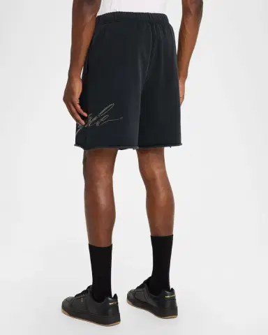 PURPLE Men's Cotton Fleece Raw-Edge Rhinestone Logo Shorts | Thumbnail 3 PURPLE Men's Cotton Fleece Raw-Edge Rhinestone Logo Shorts | Thumbnail 3