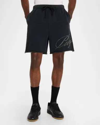 PURPLE Men's Cotton Fleece Raw-Edge Rhinestone Logo Shorts | Thumbnail 4 PURPLE Men's Cotton Fleece Raw-Edge Rhinestone Logo Shorts | Thumbnail 4