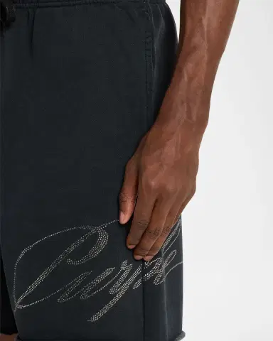 PURPLE Men's Cotton Fleece Raw-Edge Rhinestone Logo Shorts | Thumbnail 5 PURPLE Men's Cotton Fleece Raw-Edge Rhinestone Logo Shorts | Thumbnail 5