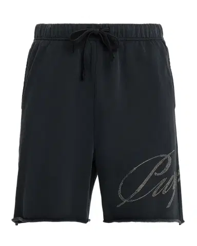PURPLE Men's Cotton Fleece Raw-Edge Rhinestone Logo Shorts | Thumbnail 1 PURPLE Men's Cotton Fleece Raw-Edge Rhinestone Logo Shorts | Thumbnail 1