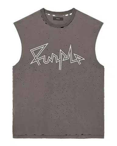 PURPLE Men's Distressed Cotton Sleeveless Logo T-Shirt | Thumbnail 1 PURPLE Men's Distressed Cotton Sleeveless Logo T-Shirt | Thumbnail 1