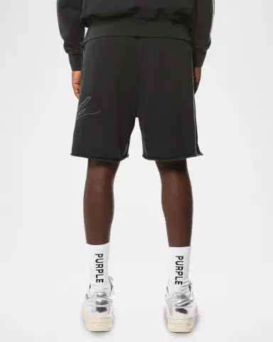 PURPLE Men's Logo Fleece Raw-Edge Shorts | Thumbnail 3 PURPLE Men's Logo Fleece Raw-Edge Shorts | Thumbnail 3