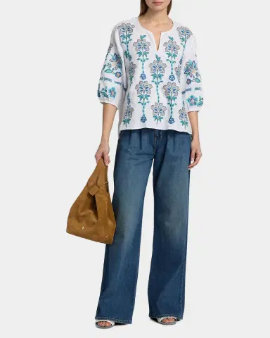 Johnny Was Floral-Embroidered Linen Blouse | Thumbnail 2 Johnny Was Floral-Embroidered Linen Blouse | Thumbnail 2