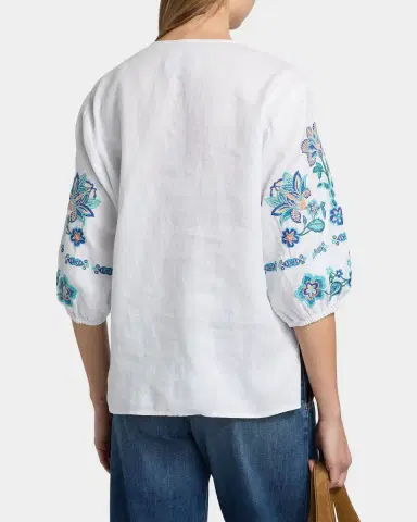 Johnny Was Floral-Embroidered Linen Blouse | Thumbnail 3 Johnny Was Floral-Embroidered Linen Blouse | Thumbnail 3