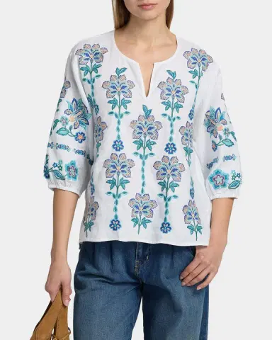 Johnny Was Floral-Embroidered Linen Blouse | Thumbnail 4 Johnny Was Floral-Embroidered Linen Blouse | Thumbnail 4