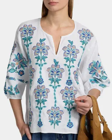 Johnny Was Floral-Embroidered Linen Blouse | Thumbnail 5 Johnny Was Floral-Embroidered Linen Blouse | Thumbnail 5