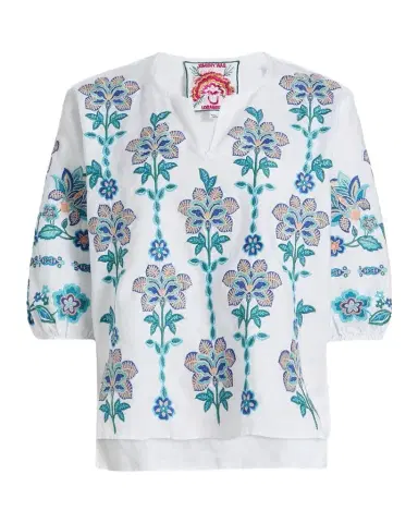 Johnny Was Floral-Embroidered Linen Blouse | Thumbnail 1 Johnny Was Floral-Embroidered Linen Blouse | Thumbnail 1