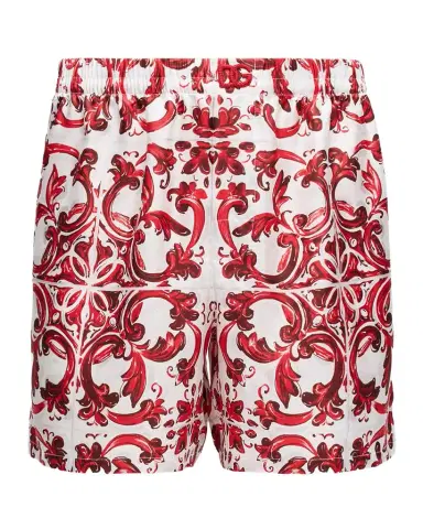 Dolce & Gabbana Men's Maiolica Print Silk Swim Trunks | Thumbnail 1 Dolce & Gabbana Men's Maiolica Print Silk Swim Trunks | Thumbnail 1
