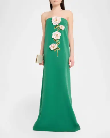 Lela Rose Peony Embroidered Strapless Crepe Gown | Thumbnail 4 Lela Rose Peony Embroidered Strapless Crepe Gown | Thumbnail 4