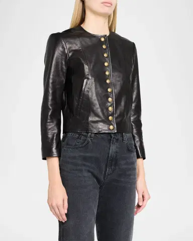 R13 Front-Snap Leather Jacket | Thumbnail 4 R13 Front-Snap Leather Jacket | Thumbnail 4