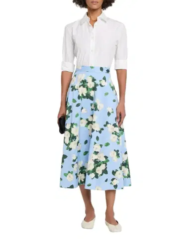Carolina Herrera Cabana Floral Half Circle Cotton-Blend Midi-Skirt | Thumbnail 1 Carolina Herrera Cabana Floral Half Circle Cotton-Blend Midi-Skirt | Thumbnail 1