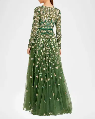 Mac Duggal Petite Long-Sleeve Tulle Fit-and-Flare Gown | Thumbnail 3 Mac Duggal Petite Long-Sleeve Tulle Fit-and-Flare Gown | Thumbnail 3