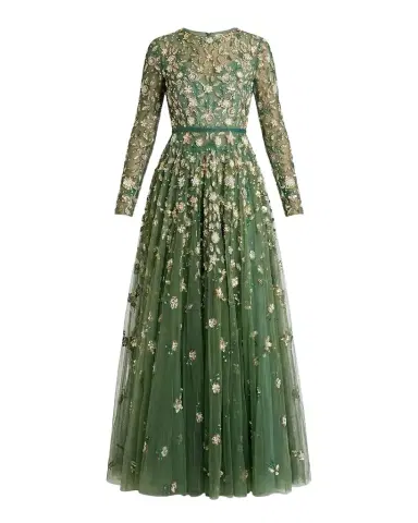 Mac Duggal Petite Long-Sleeve Tulle Fit-and-Flare Gown | Thumbnail 1 Mac Duggal Petite Long-Sleeve Tulle Fit-and-Flare Gown | Thumbnail 1