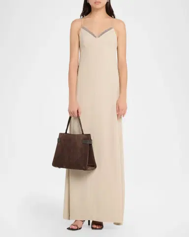 Brunello Cucinelli Monili-Trim Suede Top-Handle Bag | Thumbnail 3 Brunello Cucinelli Monili-Trim Suede Top-Handle Bag | Thumbnail 3