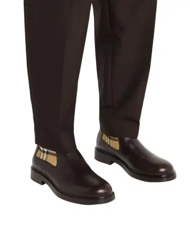Burberry Men's Pembroke Check Leather Boots | Thumbnail 1 Burberry Men's Pembroke Check Leather Boots | Thumbnail 1