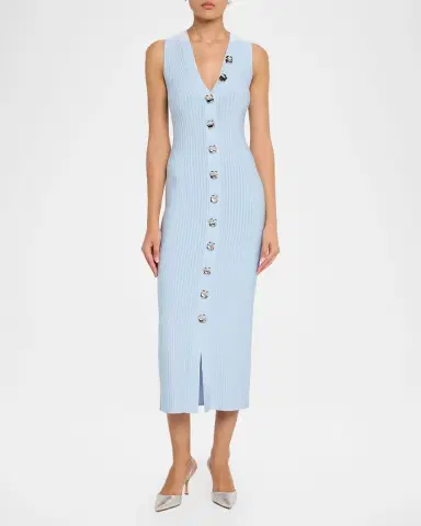 Adam Lippes Eliza Sleeveless Button-Front Rib Midi Dress | Thumbnail 2 Adam Lippes Eliza Sleeveless Button-Front Rib Midi Dress | Thumbnail 2