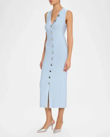 Adam Lippes Eliza Sleeveless Button-Front Rib Midi Dress | Thumbnail 4 Adam Lippes Eliza Sleeveless Button-Front Rib Midi Dress | Thumbnail 4