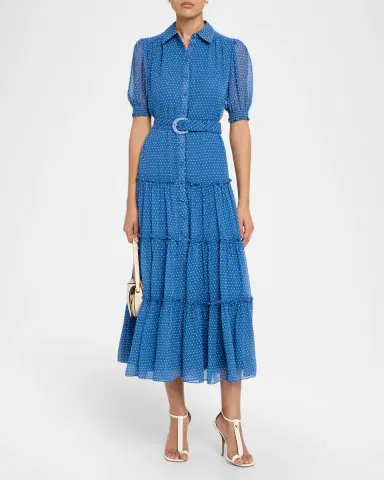 Cinq a Sept Halbini Pindot Short-Sleeve Midi Shirtdress | Thumbnail 2 Cinq a Sept Halbini Pindot Short-Sleeve Midi Shirtdress | Thumbnail 2