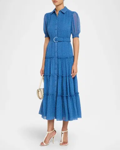 Cinq a Sept Halbini Pindot Short-Sleeve Midi Shirtdress | Thumbnail 4 Cinq a Sept Halbini Pindot Short-Sleeve Midi Shirtdress | Thumbnail 4