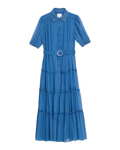 Cinq a Sept Halbini Pindot Short-Sleeve Midi Shirtdress | Thumbnail 1 Cinq a Sept Halbini Pindot Short-Sleeve Midi Shirtdress | Thumbnail 1