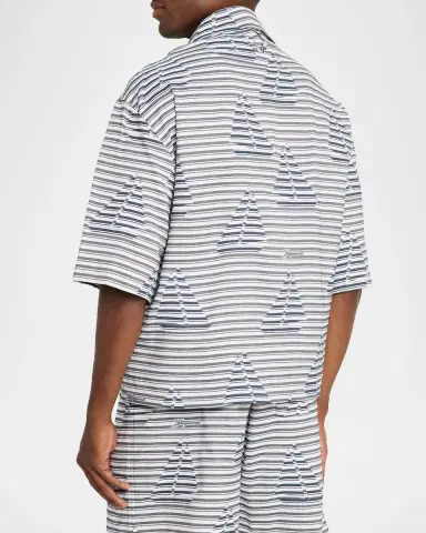 Jacquemus Men's La Chemise Plage Stripe Sailboat Short-Sleeve Shirt | Thumbnail 2 Jacquemus Men's La Chemise Plage Stripe Sailboat Short-Sleeve Shirt | Thumbnail 2