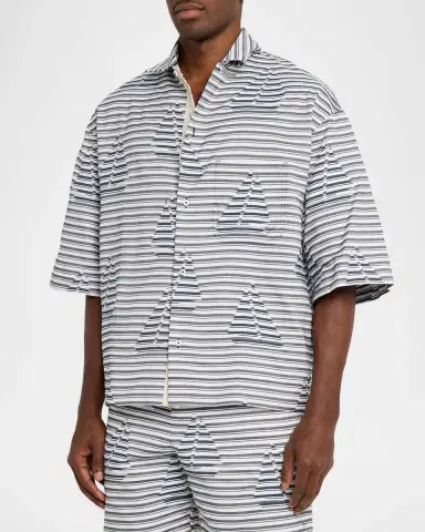 Jacquemus Men's La Chemise Plage Stripe Sailboat Short-Sleeve Shirt | Thumbnail 3 Jacquemus Men's La Chemise Plage Stripe Sailboat Short-Sleeve Shirt | Thumbnail 3