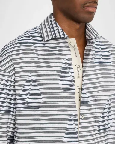 Jacquemus Men's La Chemise Plage Stripe Sailboat Short-Sleeve Shirt | Thumbnail 4 Jacquemus Men's La Chemise Plage Stripe Sailboat Short-Sleeve Shirt | Thumbnail 4