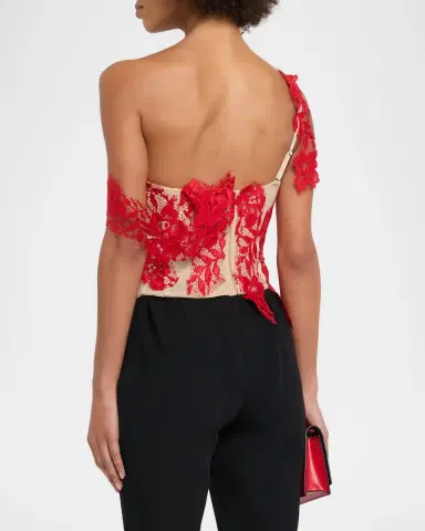 GIUSEPPE DI MORABITO One-Shoulder Lace Bustier Top | Thumbnail 3 GIUSEPPE DI MORABITO One-Shoulder Lace Bustier Top | Thumbnail 3
