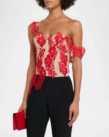 GIUSEPPE DI MORABITO One-Shoulder Lace Bustier Top | Thumbnail 4 GIUSEPPE DI MORABITO One-Shoulder Lace Bustier Top | Thumbnail 4