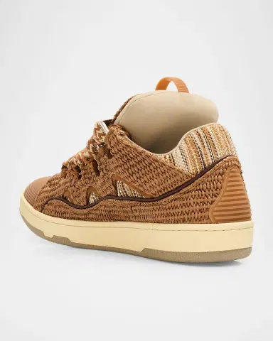 Lanvin Men's Faux-Raffia Curb Sneakers | Thumbnail 3 Lanvin Men's Faux-Raffia Curb Sneakers | Thumbnail 3