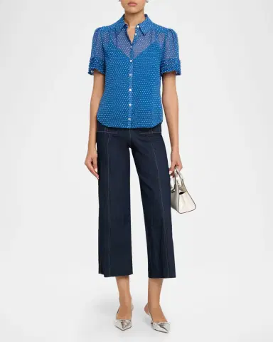 Cinq a Sept Galea Pindot Short-Sleeve Blouse | Thumbnail 2 Cinq a Sept Galea Pindot Short-Sleeve Blouse | Thumbnail 2