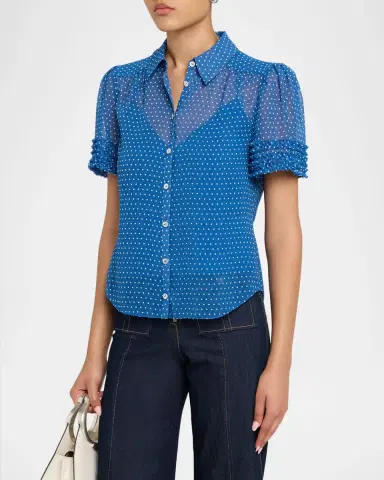 Cinq a Sept Galea Pindot Short-Sleeve Blouse | Thumbnail 4 Cinq a Sept Galea Pindot Short-Sleeve Blouse | Thumbnail 4