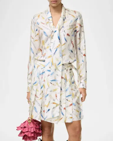 Burberry Rhiannon Feather-Print Silk Neck-Scarf Blouse | Thumbnail 3 Burberry Rhiannon Feather-Print Silk Neck-Scarf Blouse | Thumbnail 3